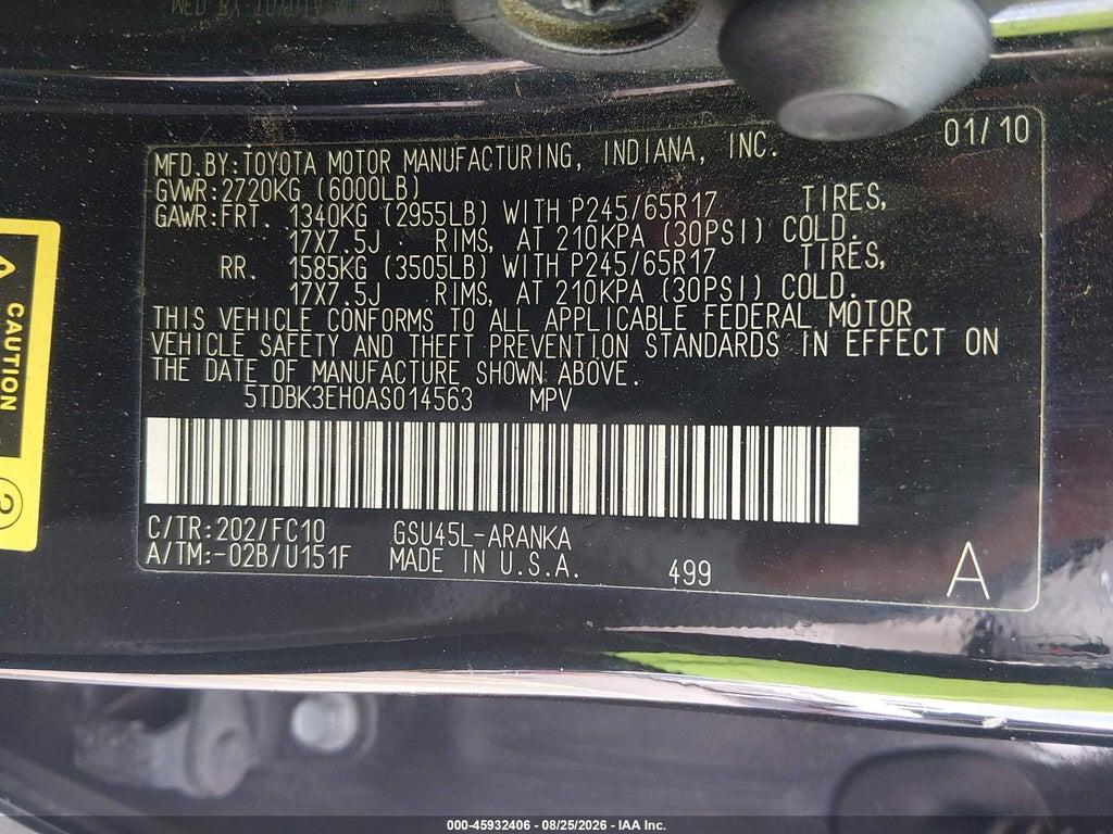 5TDBK3EH0AS014563 2010 TOYOTA HIGHLANDER photo no. 9