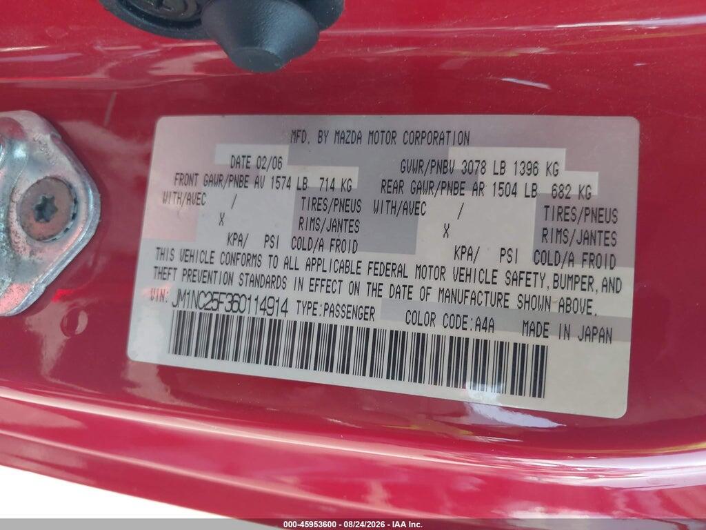 JM1NC25F360114914 2006 MAZDA MX-5 photo no. 9