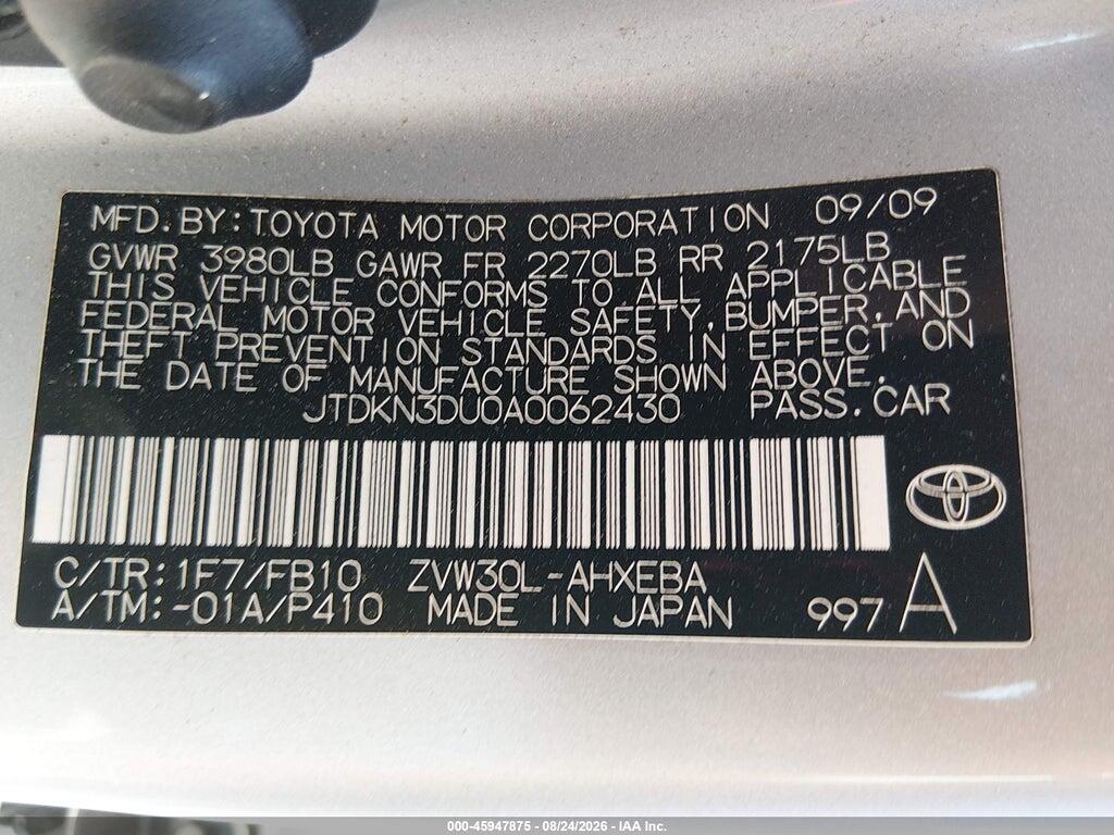 JTDKN3DU0A0062430 2010 TOYOTA PRIUS photo no. 9