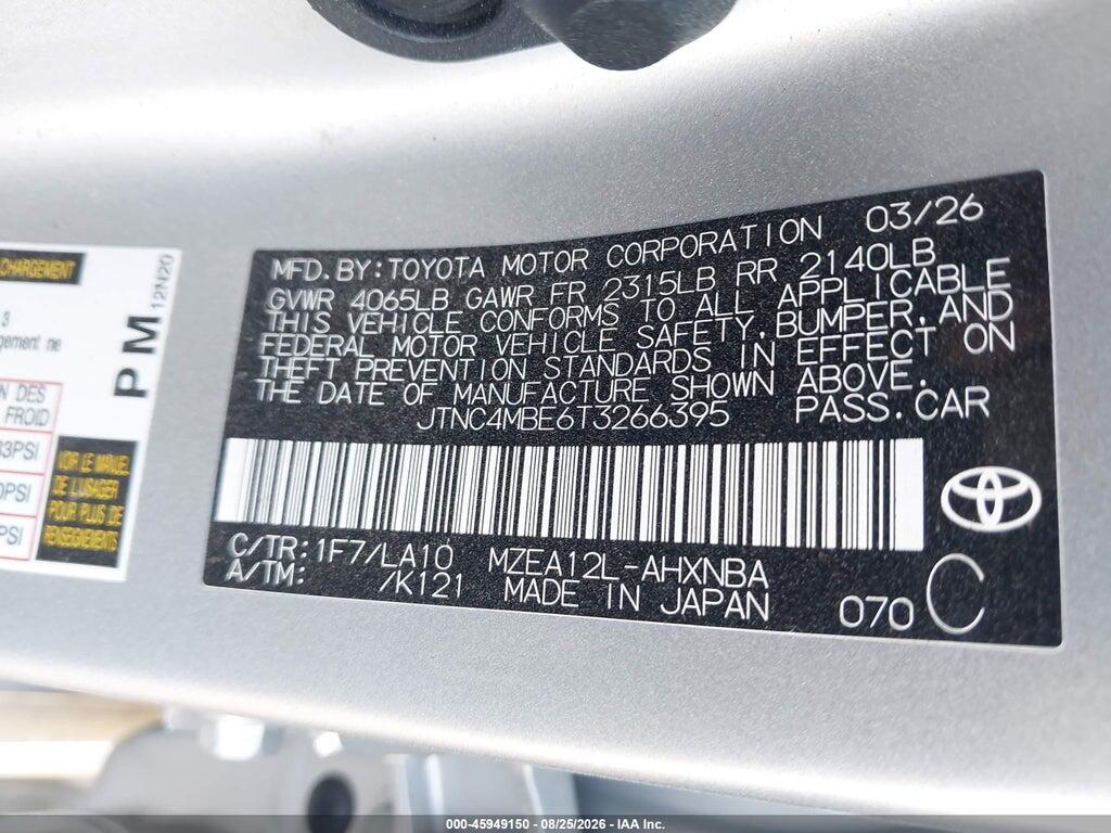 JTNC4MBE6T3266395 2026 TOYOTA COROLLA photo no. 9