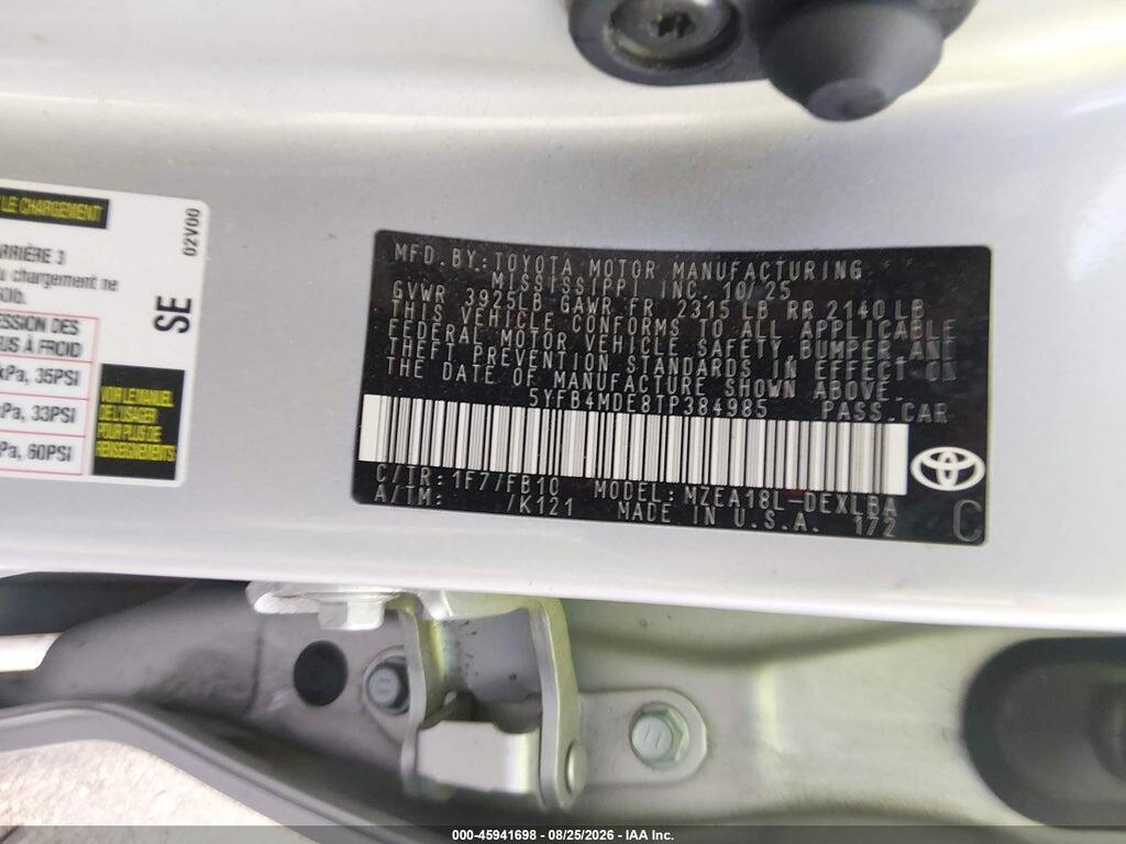 5YFB4MDE8TP384985 2026 TOYOTA COROLLA photo no. 9