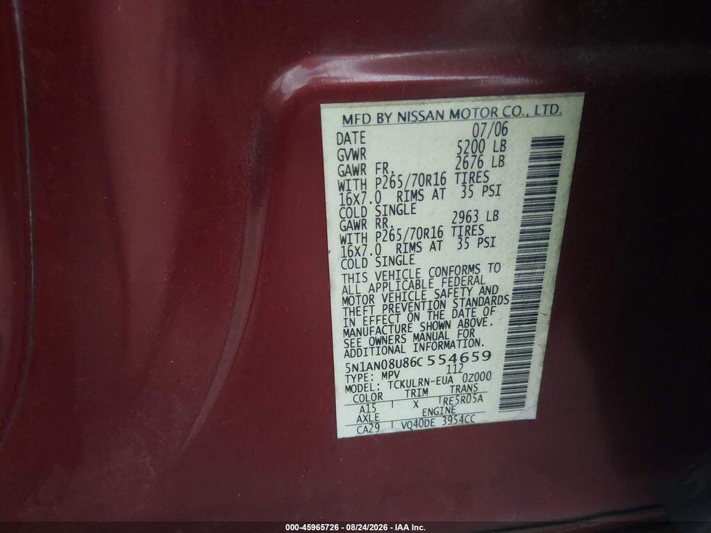 5N1AN08U86C554659 2006 NISSAN XTERRA photo no. 9