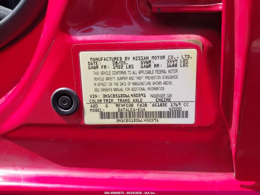 3N1CB51D06L450591 2006 NISSAN SENTRA photo no. 9