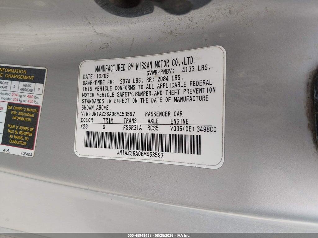 JN1AZ36A06M453597 2006 NISSAN 350Z photo no. 9