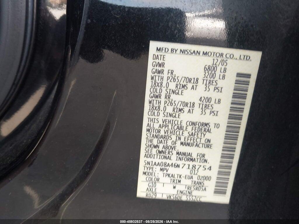 5N1AA08A46N718754 2006 NISSAN ARMADA photo no. 9