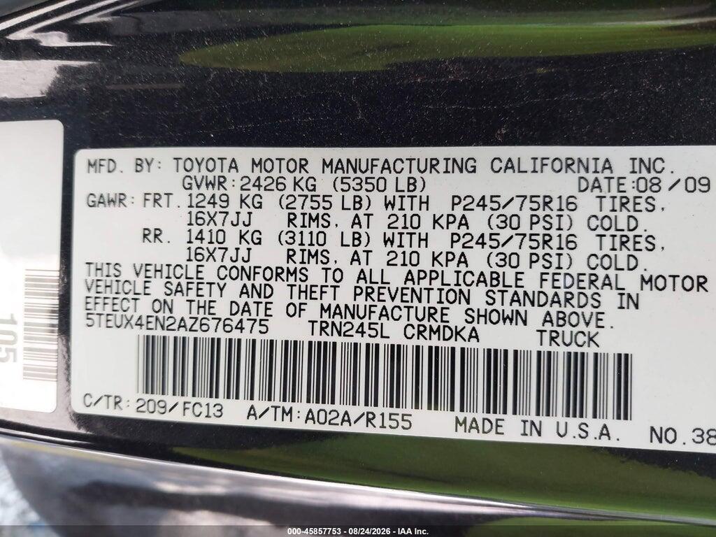 5TEUX4EN2AZ676475 2010 TOYOTA TACOMA photo no. 9