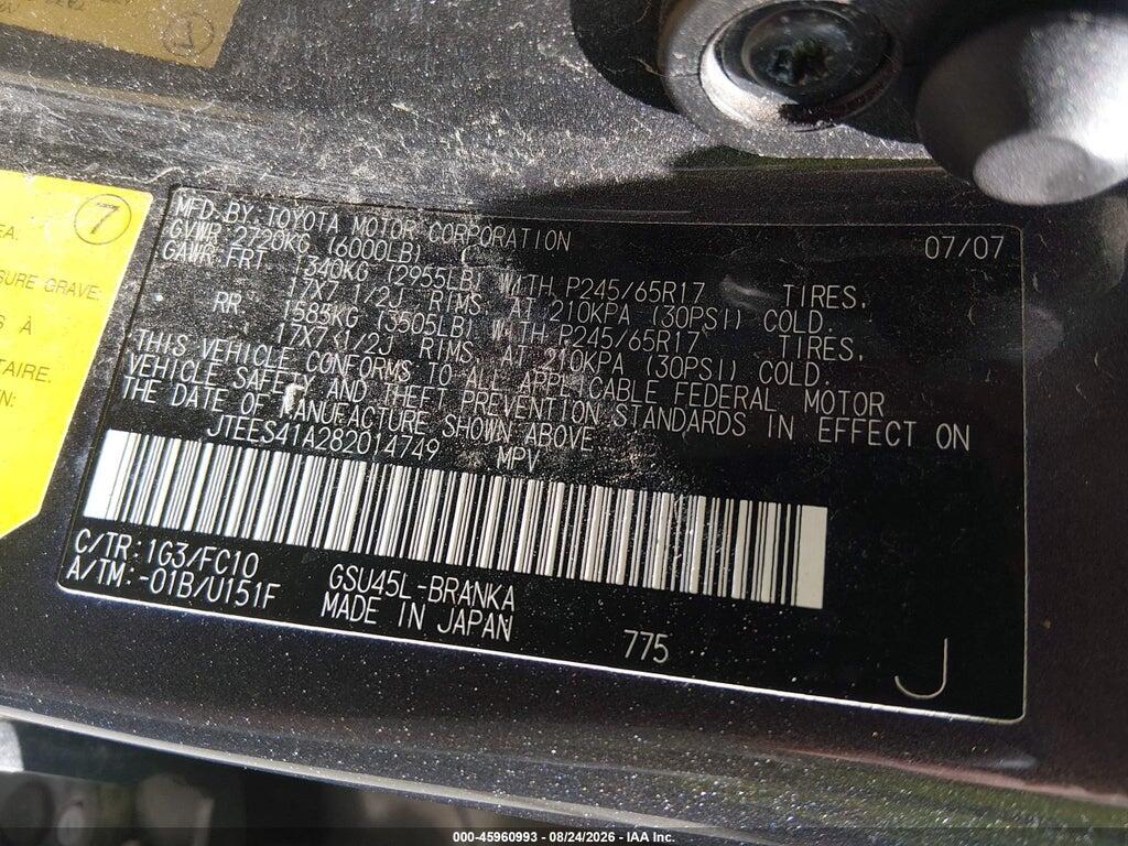 JTEES41A282014749 2008 TOYOTA HIGHLANDER photo no. 9