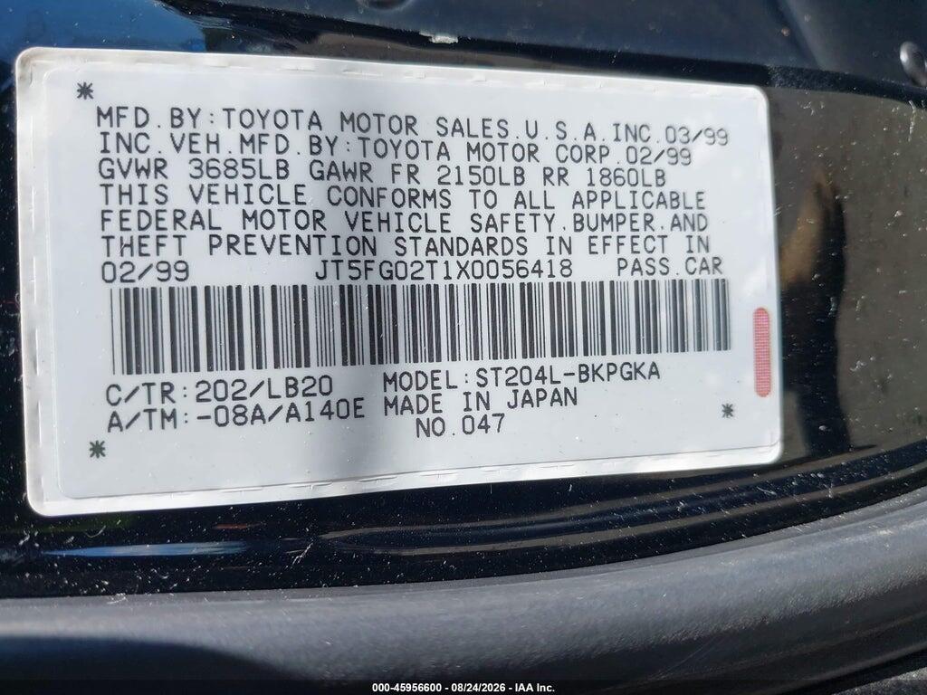 JT5FG02T1X0056418 1999 TOYOTA CELICA photo no. 9