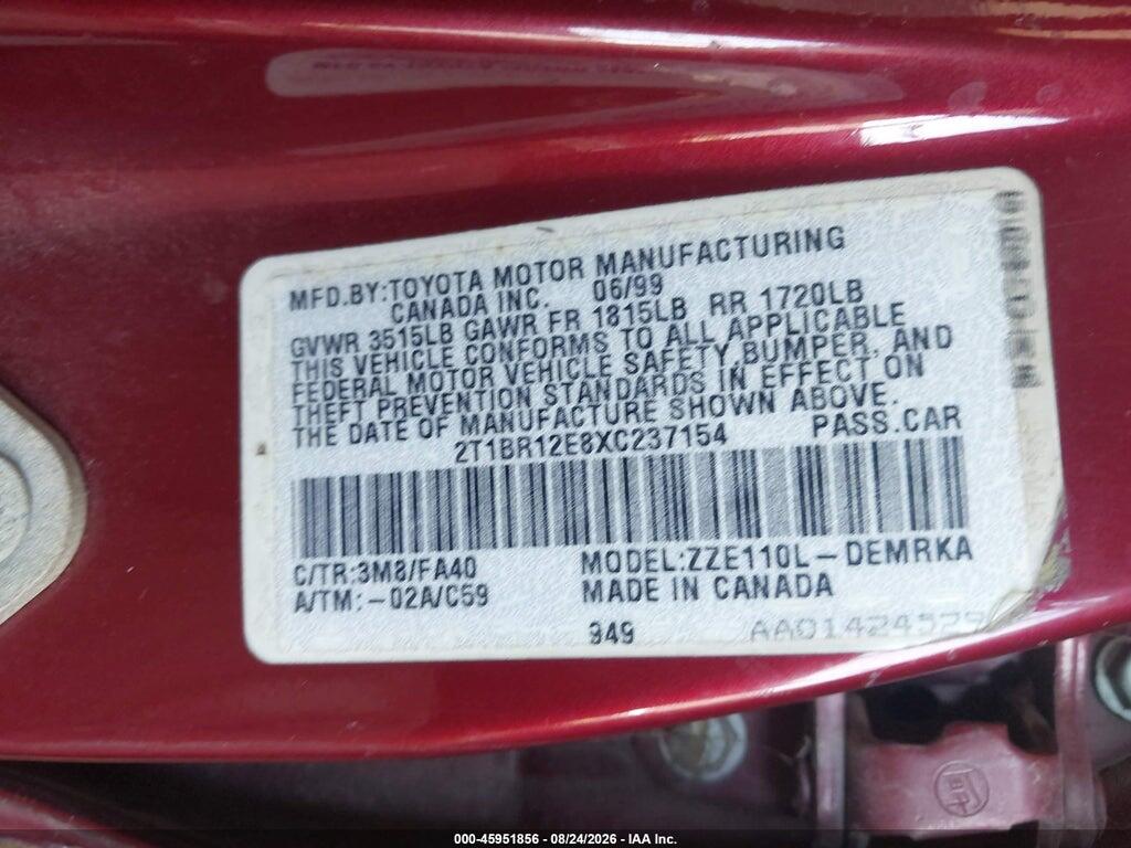 2T1BR12E8XC237154 1999 TOYOTA COROLLA photo no. 9