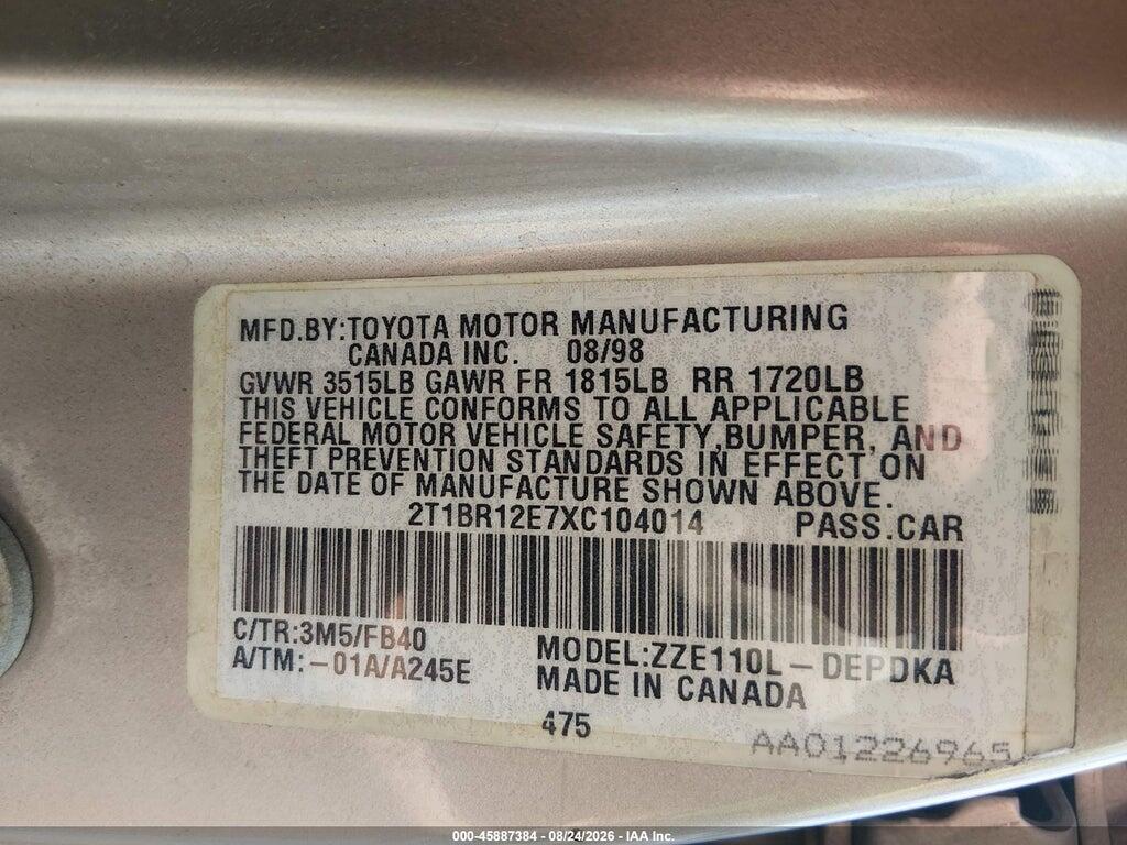 2T1BR12E7XC104014 1999 TOYOTA COROLLA photo no. 9