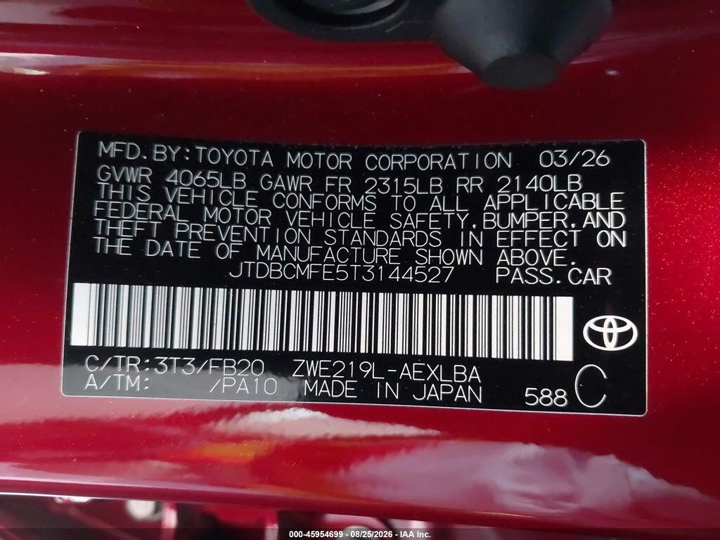 JTDBCMFE5T3144527 2026 TOYOTA COROLLA HYBRID photo no. 9