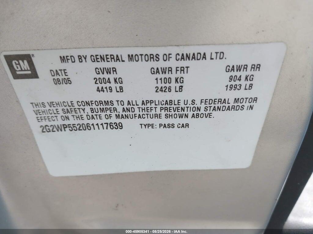 2G2WP552061117639 2006 PONTIAC GRAND PRIX photo no. 9