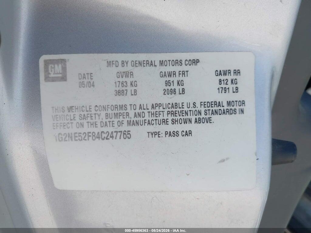 1G2NE52F84C247765 2004 PONTIAC GRAND AM photo no. 9