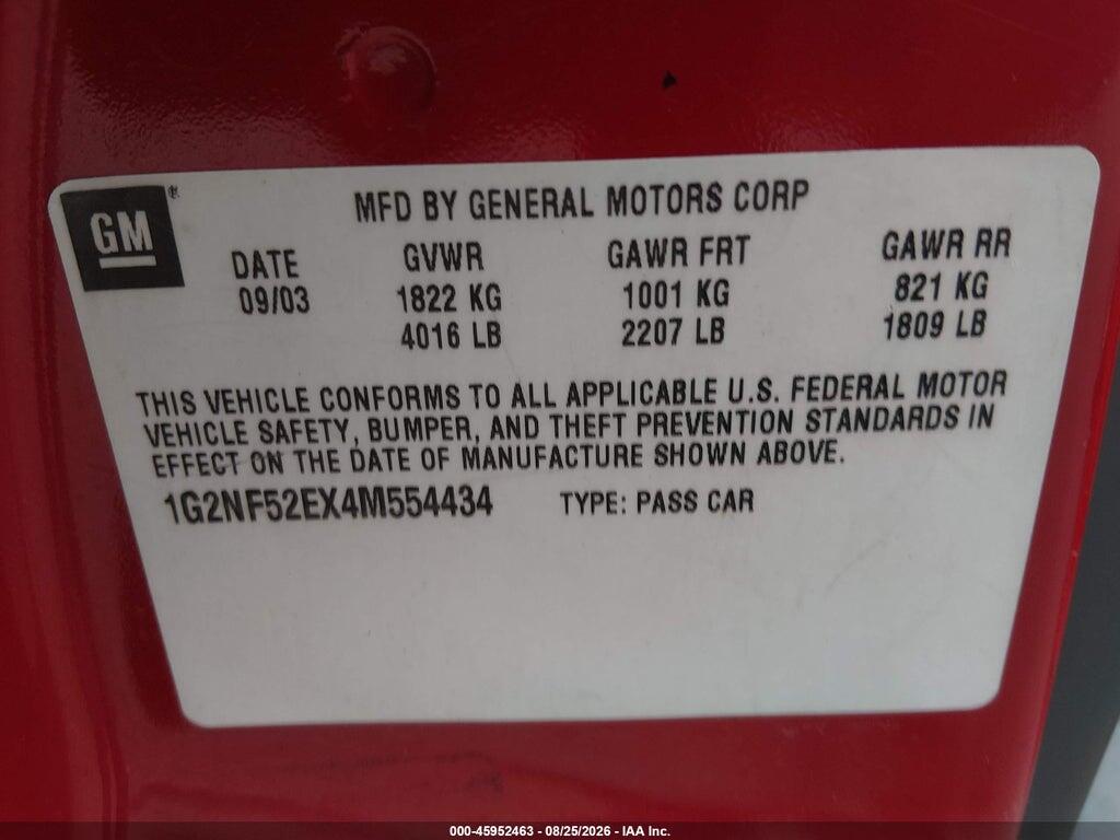 1G2NF52EX4M554434 2004 PONTIAC GRAND AM photo no. 9