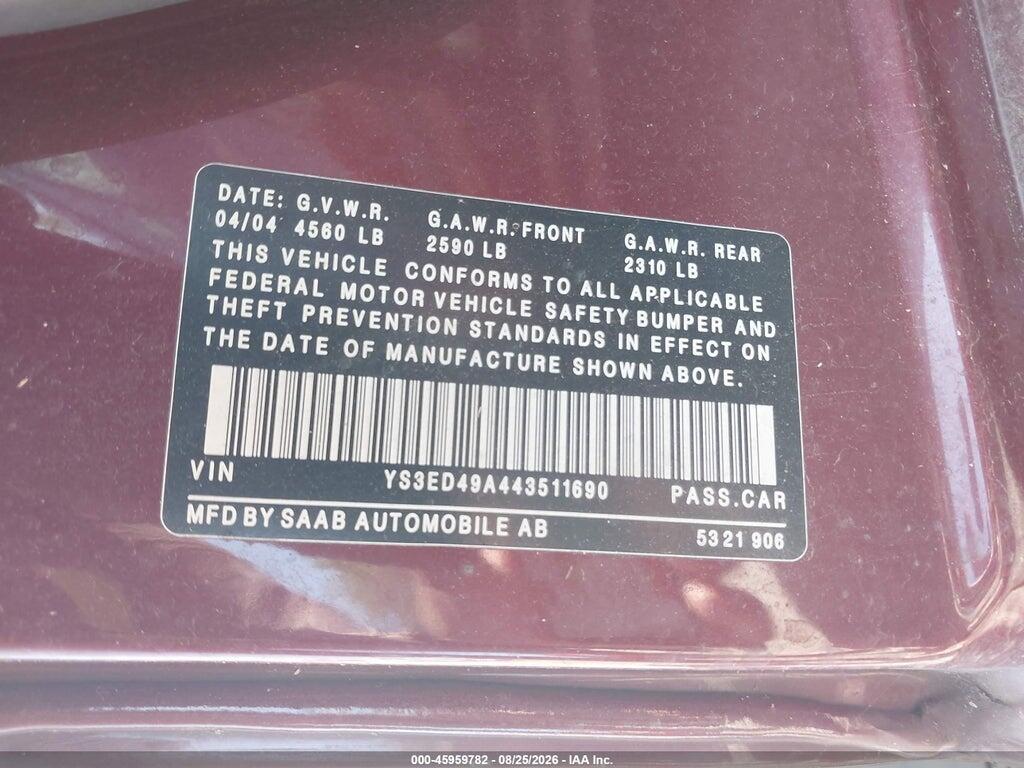 YS3ED49A443511690 2004 SAAB 9-5 photo no. 9
