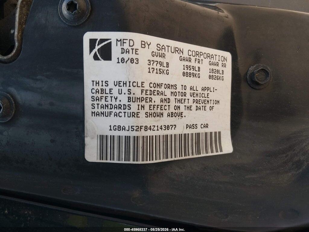 1G8AJ52F84Z143077 2004 SATURN ION photo no. 9