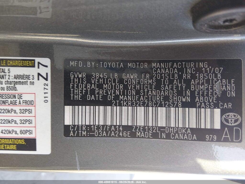 2T1KR32E78C712578 2008 TOYOTA MATRIX photo no. 9