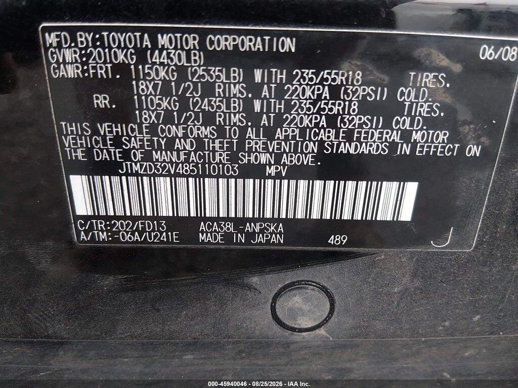JTMZD32V485110103 2008 TOYOTA RAV4 photo no. 9