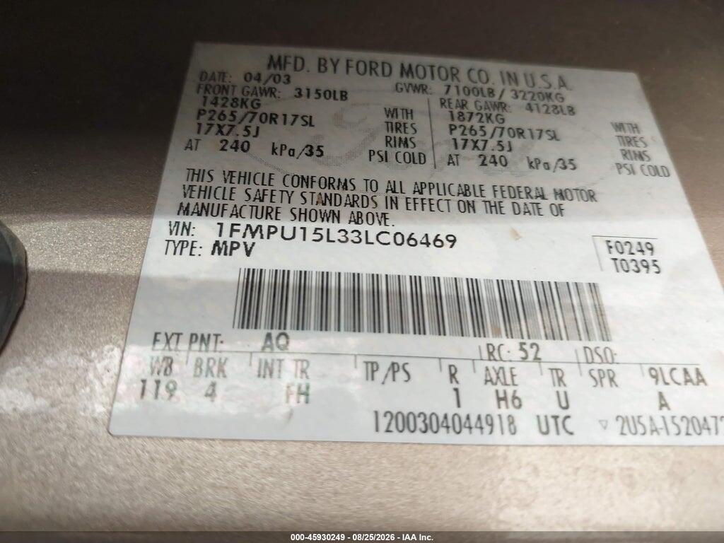 1FMPU15L33LC06469 2003 FORD EXPEDITION photo no. 9
