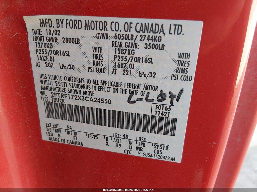2FTRF172X3CA24550 2003 FORD F-150 photo no. 9