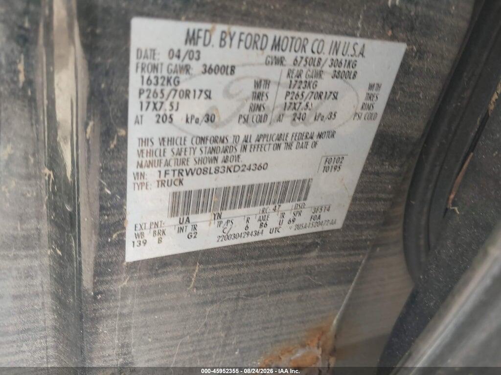 1FTRW08L83KD24360 2003 FORD F-150 photo no. 9
