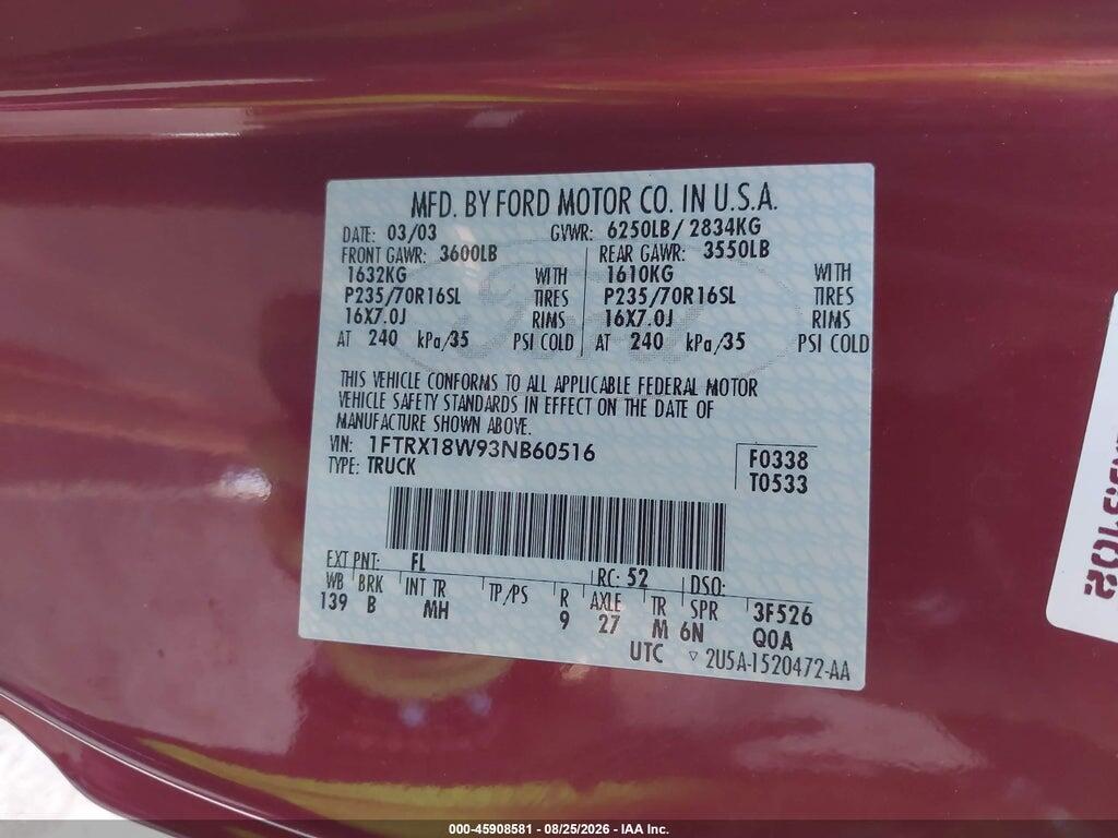 1FTRX18W93NB60516 2003 FORD F-150 photo no. 9