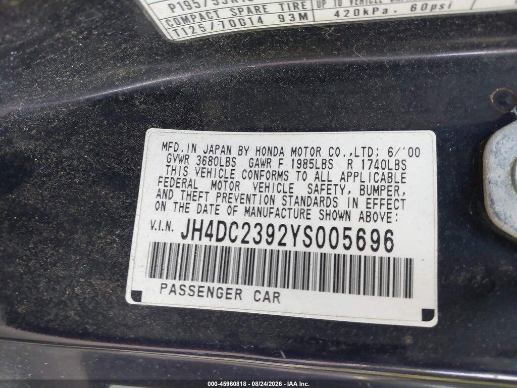 JH4DC2392YS005696 2000 ACURA INTEGRA photo no. 9