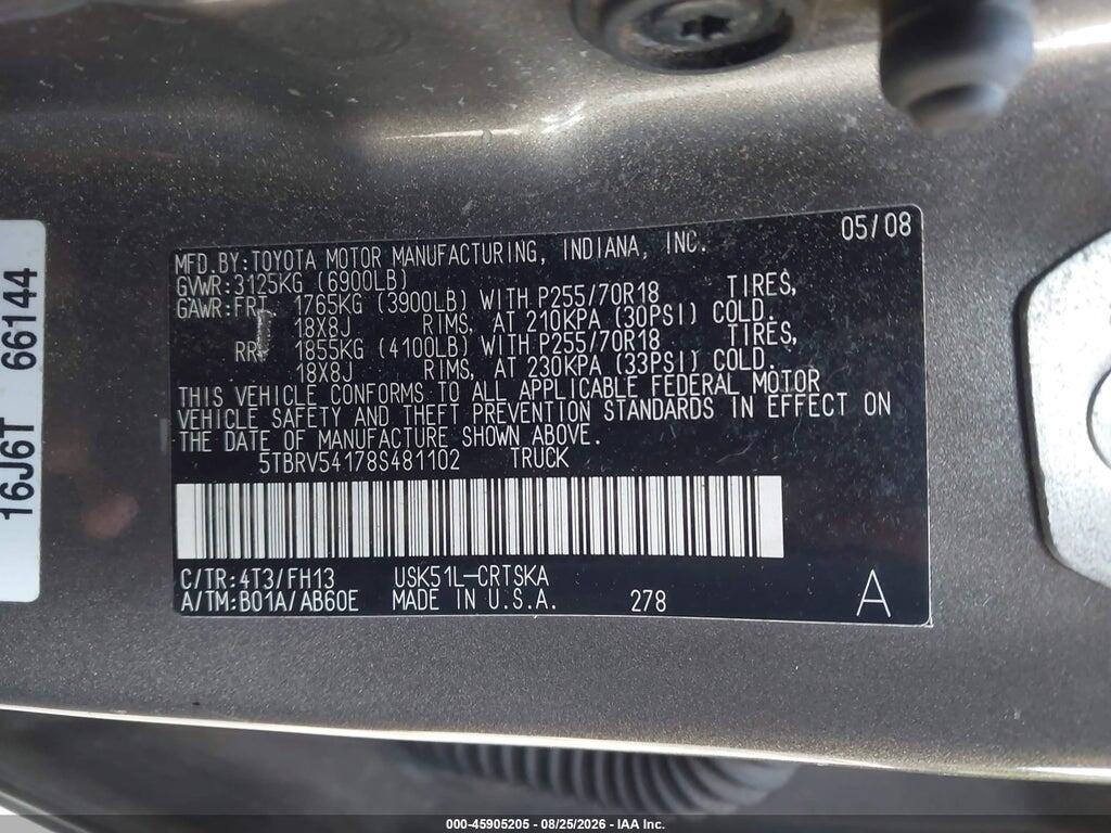 5TBRV54178S481102 2008 TOYOTA TUNDRA photo no. 9