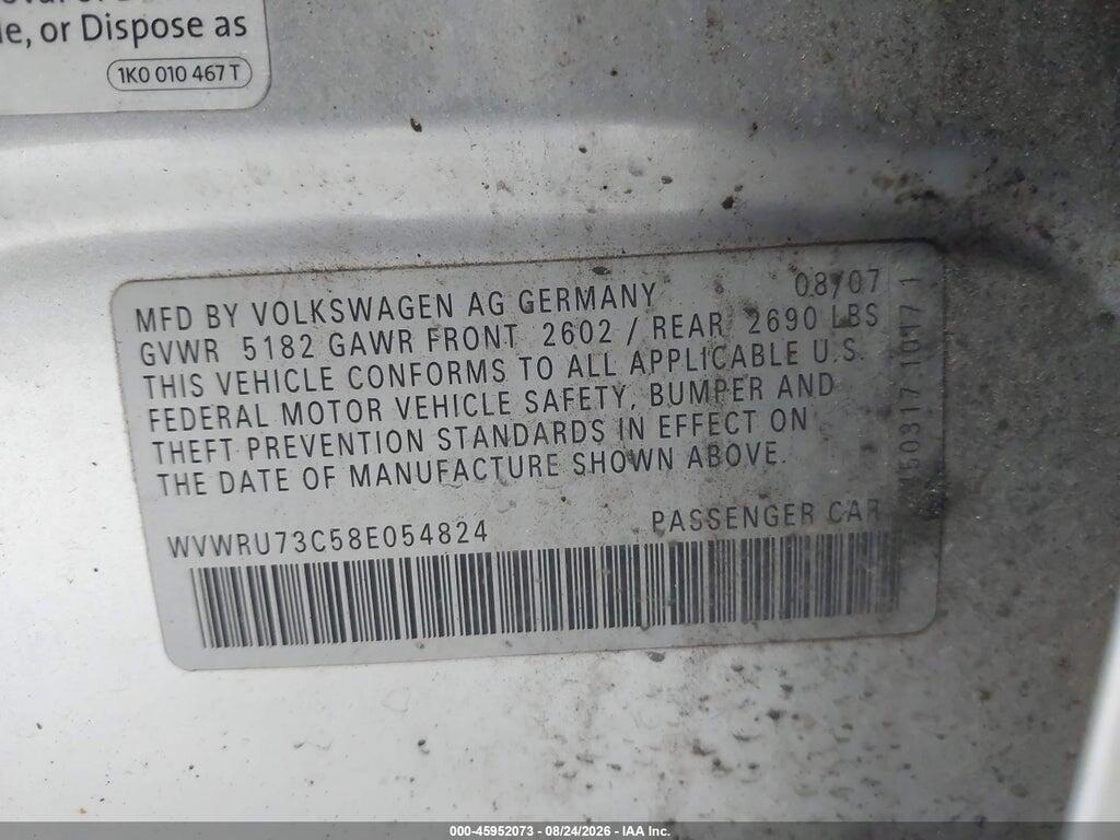 WVWRU73C58E054824 2008 VOLKSWAGEN PASSAT photo no. 9