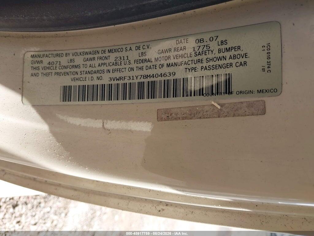 3VWRF31Y78M404639 2008 VOLKSWAGEN NEW BEETLE photo no. 9