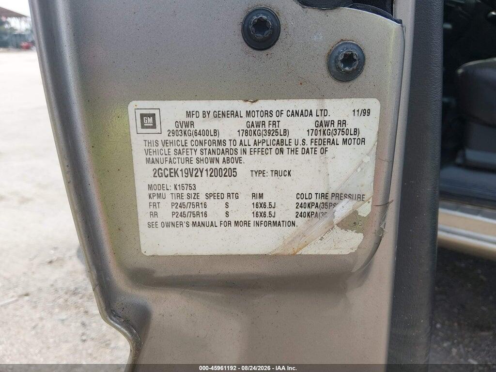 2GCEK19V2Y1200205 2000 CHEVROLET SILVERADO 1500 photo no. 9