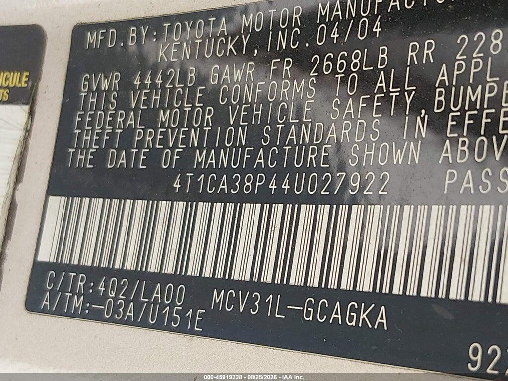 4T1CA38P44U027922 2004 TOYOTA CAMRY SOLARA photo no. 9