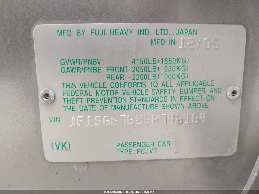JF1SG67686H746164 2006 SUBARU FORESTER photo no. 9