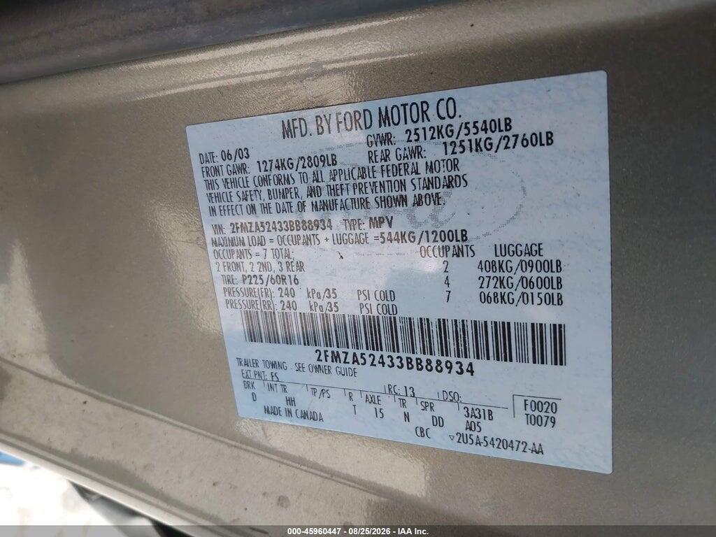 2FMZA52433BB88934 2003 FORD WINDSTAR photo no. 9