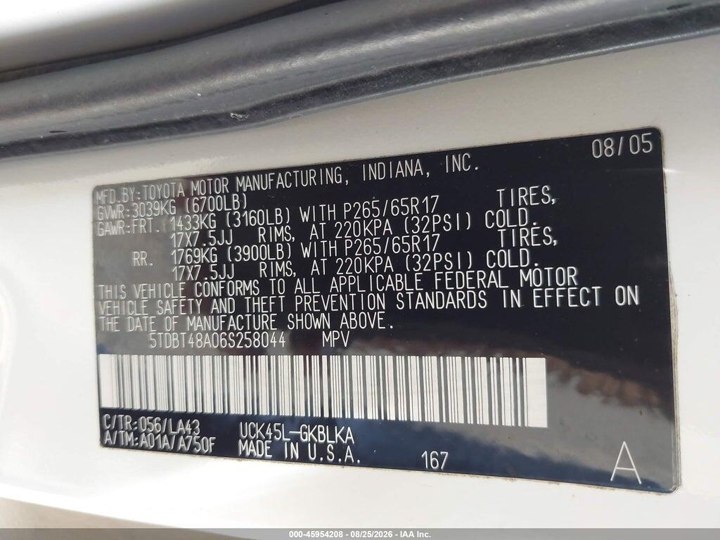 5TDBT48A06S258044 2006 TOYOTA SEQUOIA photo no. 9