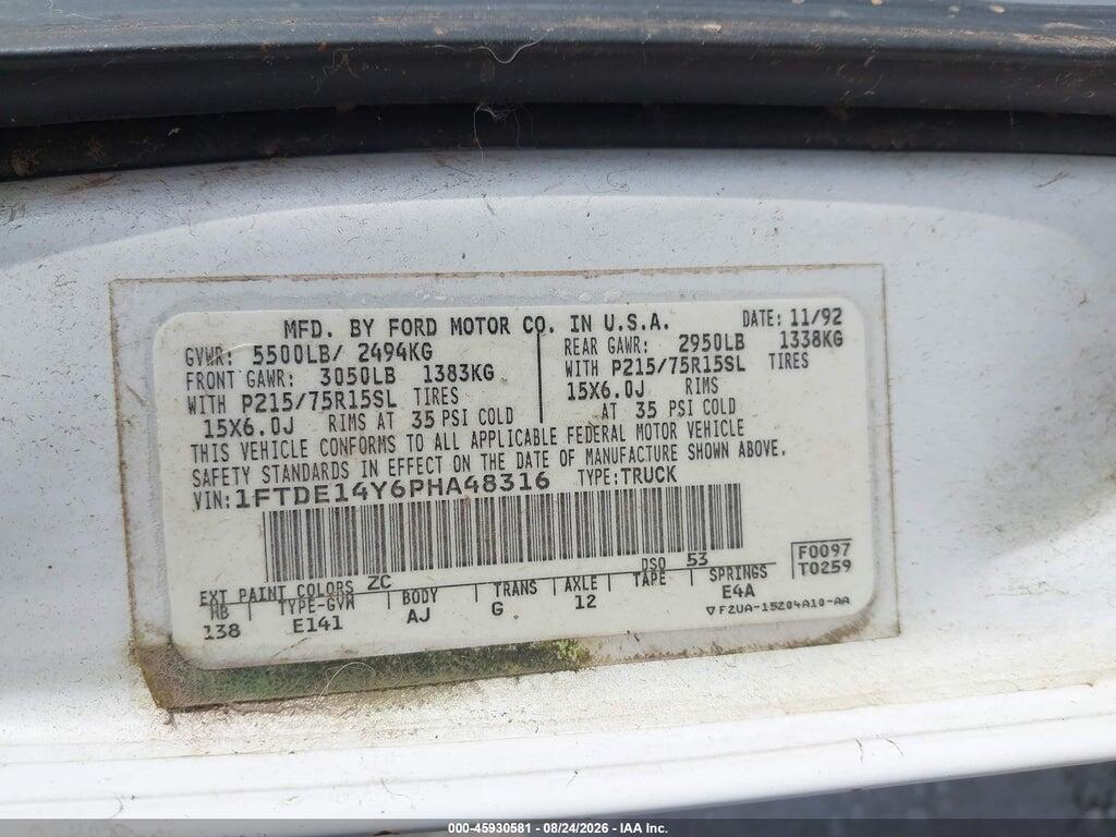 1FTDE14Y6PHA48316 1993 FORD ECONOLINE photo no. 9