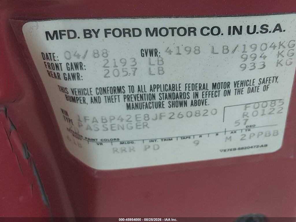 1FABP42E8JF260820 1988 FORD MUSTANG photo no. 9