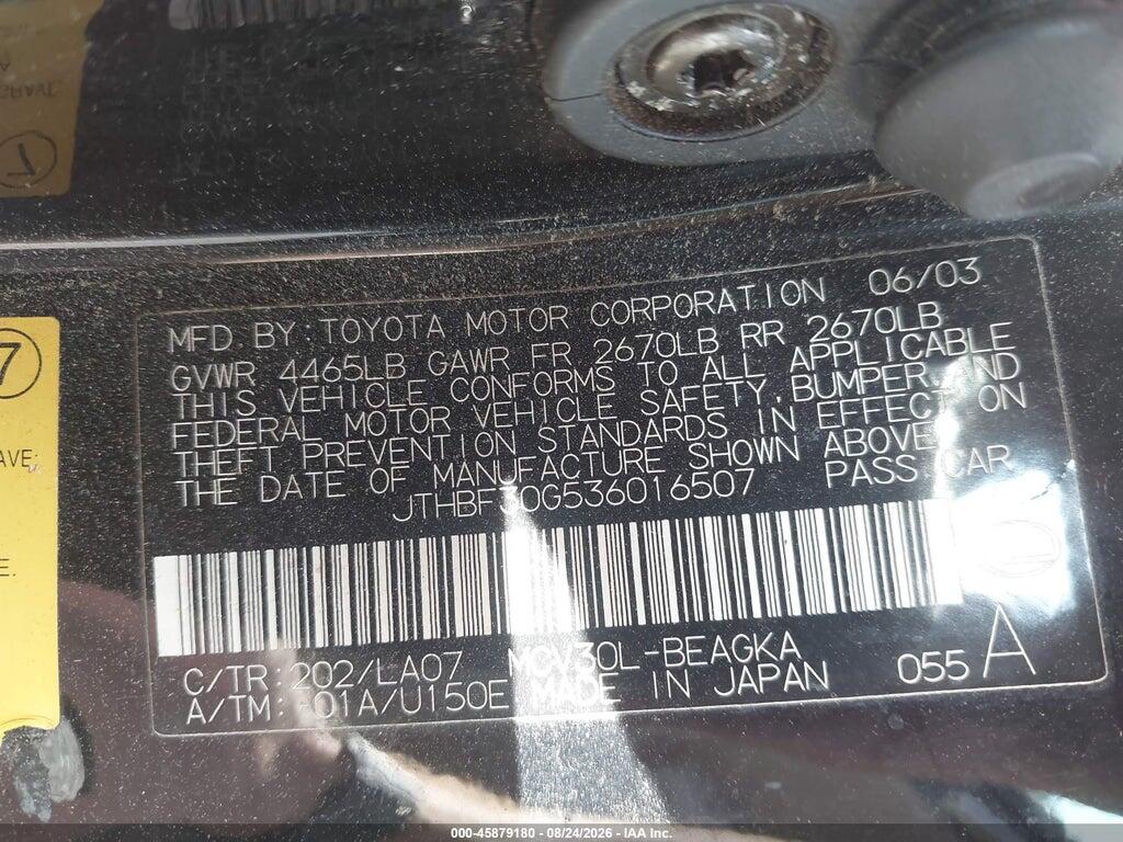 JTHBF30G536016507 2003 LEXUS ES 300 photo no. 9