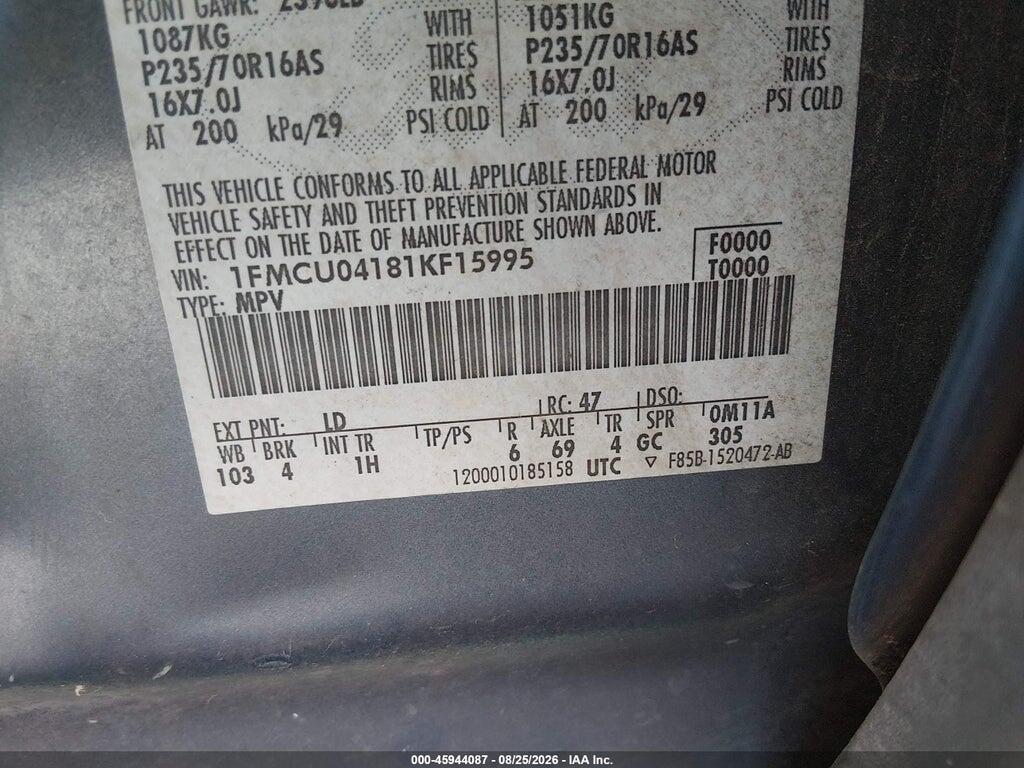 1FMCU04181KF15995 2001 FORD ESCAPE photo no. 9
