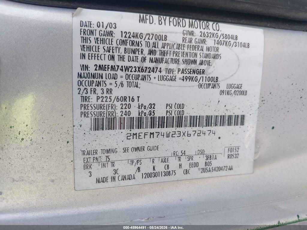2MEFM74W23X672474 2003 MERCURY GRAND MARQUIS photo no. 9