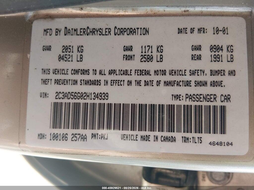 2C3AD56G02H134939 2002 CHRYSLER CONCORDE photo no. 9