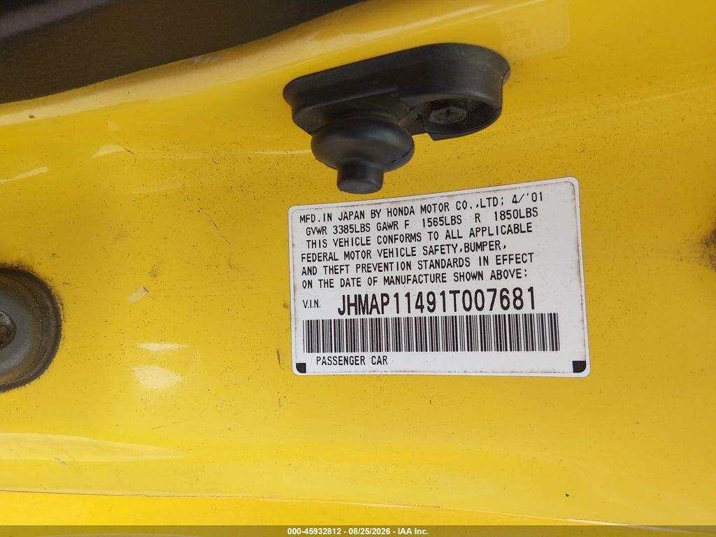 JHMAP11491T007681 2001 HONDA S2000 photo no. 9