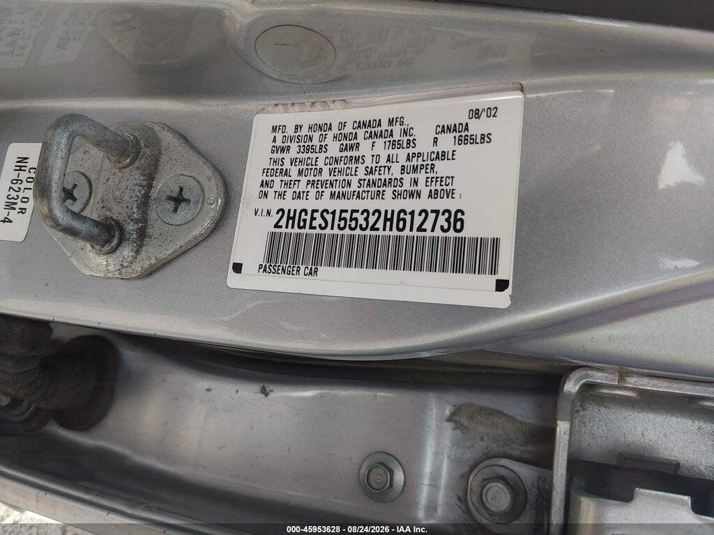2HGES15532H612736 2002 HONDA CIVIC photo no. 9