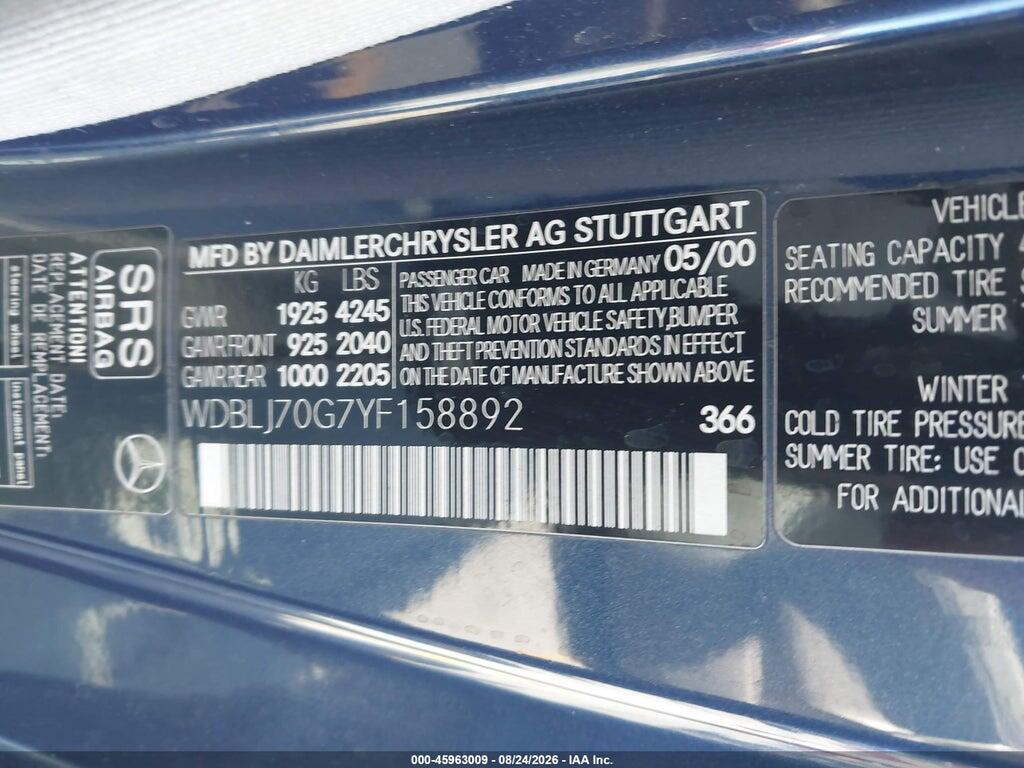 WDBLJ70G7YF158892 2000 MERCEDES-BENZ CLK 430 photo no. 9