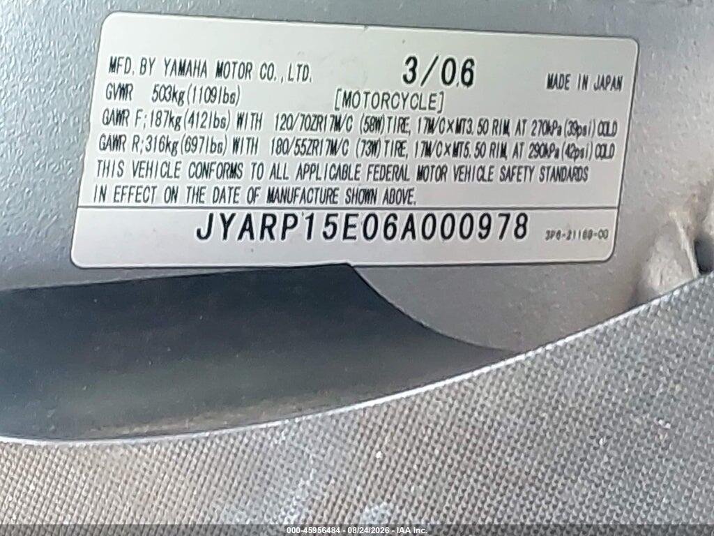 JYARP15E06A000978 2006 YAMAHA FJR1300 photo no. 10