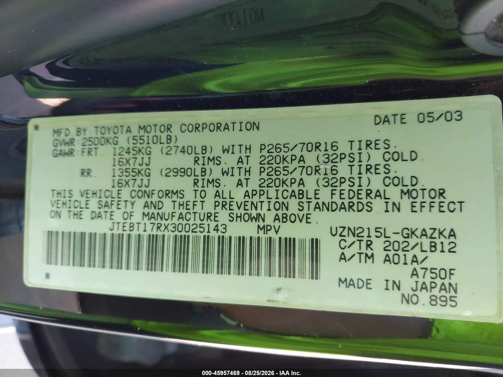JTEBT17RX30025143 2003 TOYOTA 4RUNNER photo no. 9