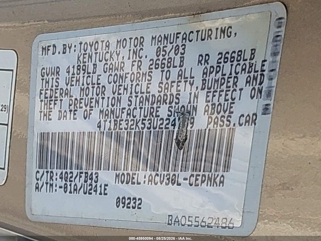 4T1BE32K53U224769 2003 TOYOTA CAMRY photo no. 12