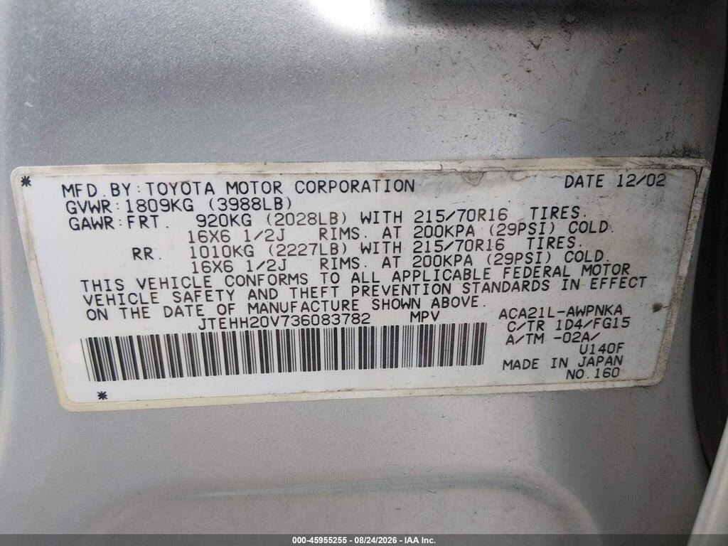 JTEHH20V736083782 2003 TOYOTA RAV4 photo no. 9