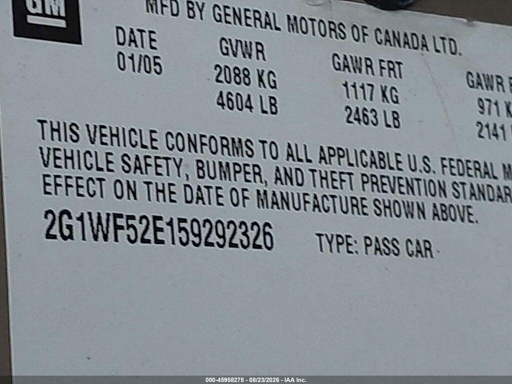 2G1WF52E159292326 2005 CHEVROLET IMPALA photo no. 9
