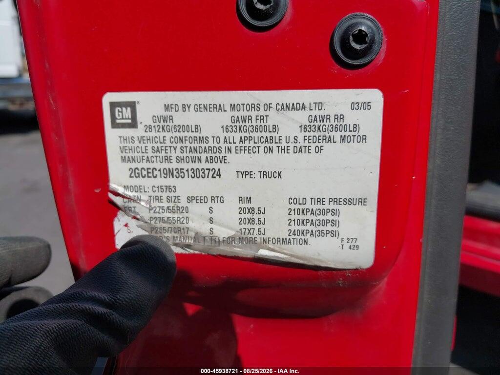 2GCEC19N351303724 2005 CHEVROLET SILVERADO 1500 photo no. 9